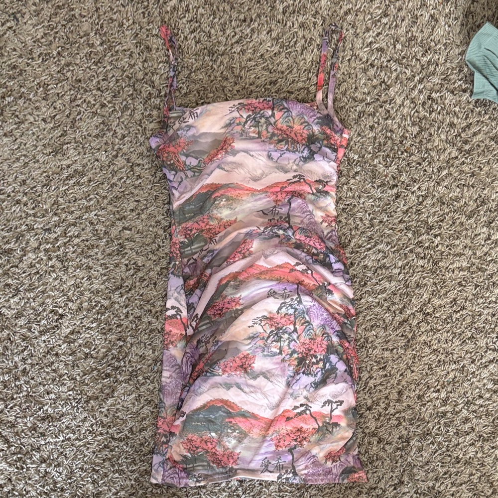 PrettyLittleThing Pink and Purple Tropical Mini Dress